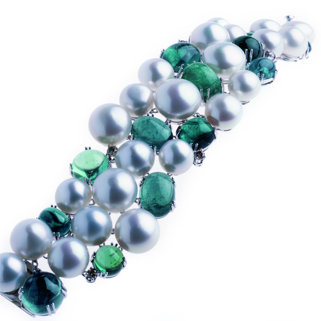 Unique bracelet with South Sea pearls and natural stones