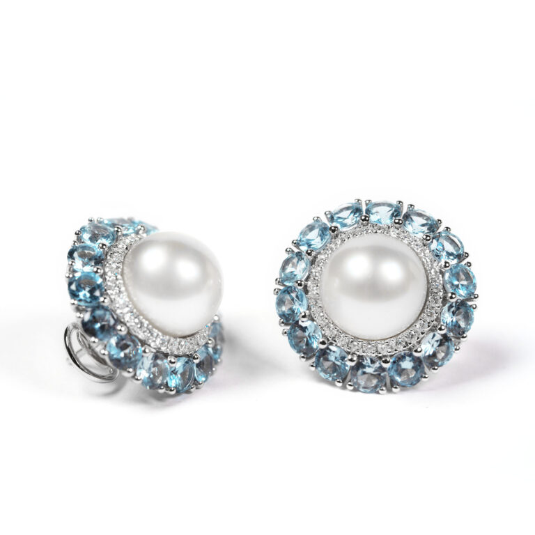 Lara collection earrings with South Sea pearls natural stones and diamonds