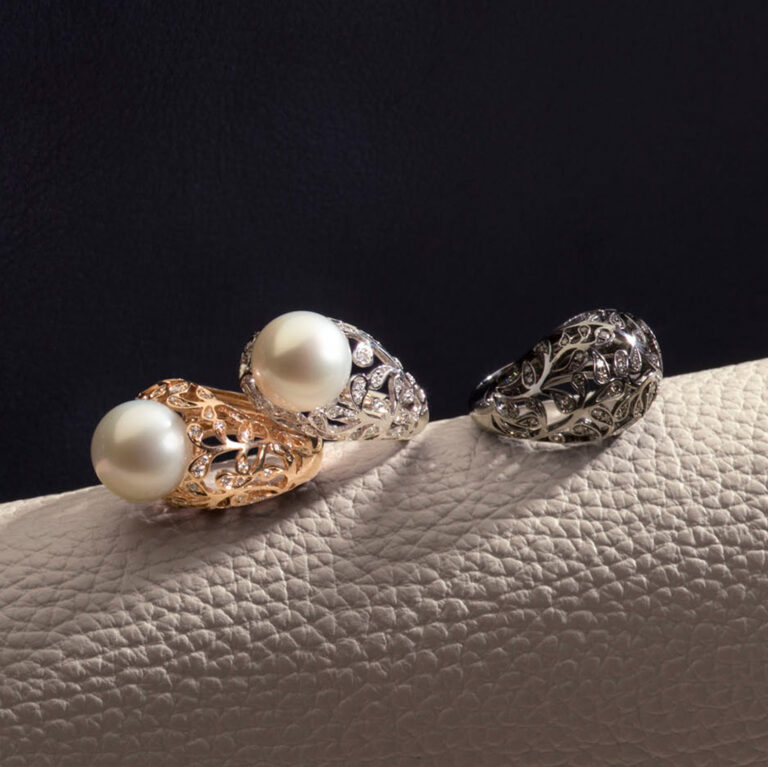 Bolero collection rings with South Sea pearls and diamonds