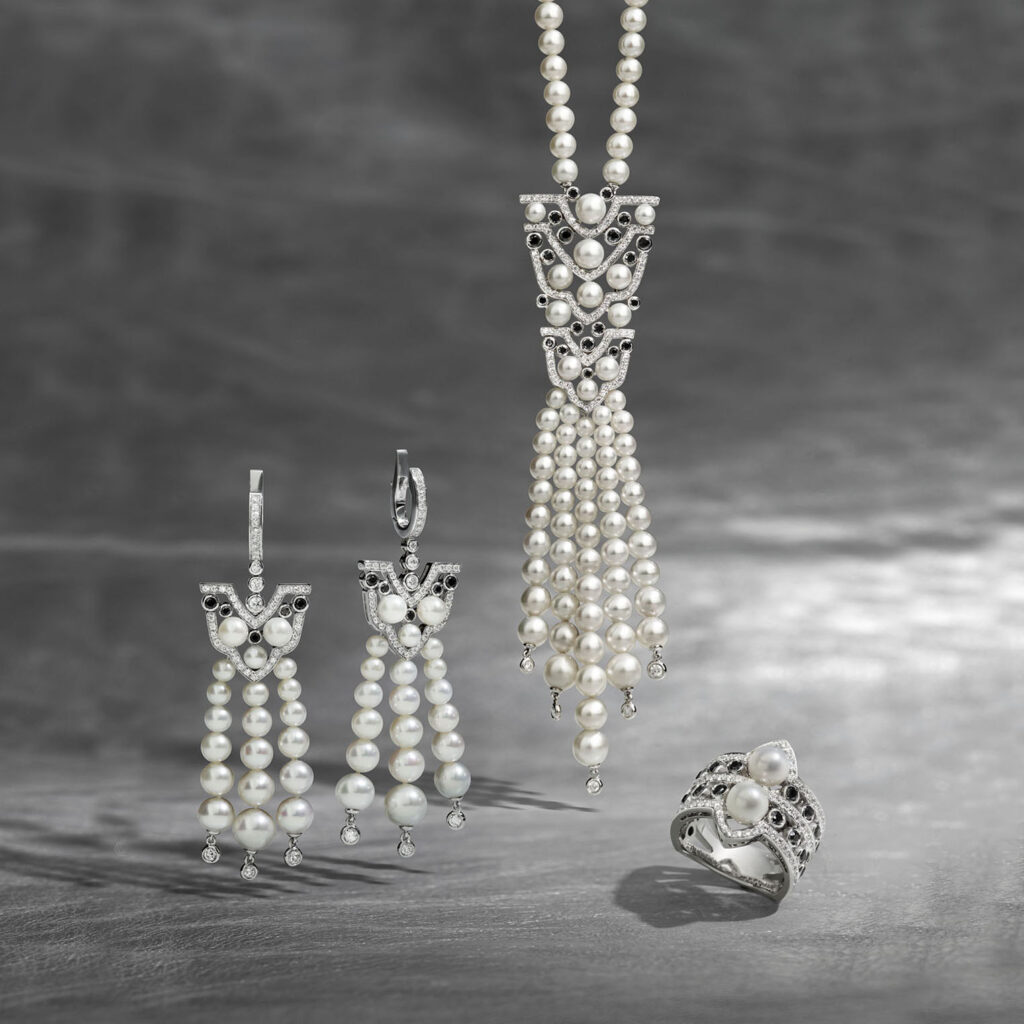Art deco collection with freshwater and diamonds