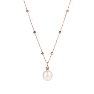 Perlage collection long pendant with freshwater pearls and diamonds