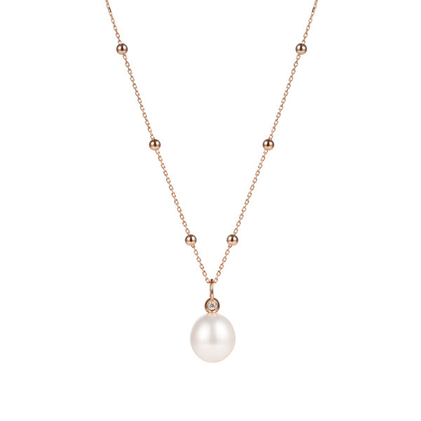 Perlage collection long pendant with freshwater pearls and diamonds