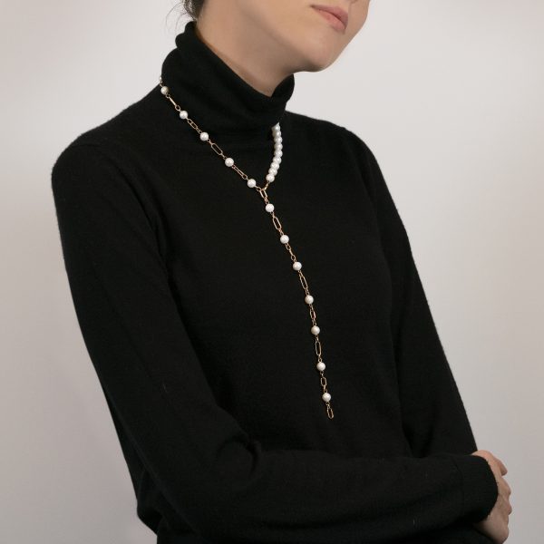 Aurum collection long necklace with freshwater pearls and diamonds