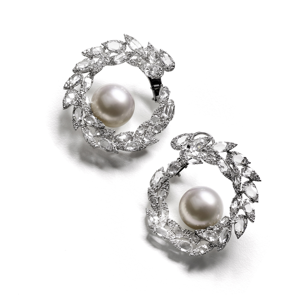 Anniversary collection earrings with south sea pearls and diamonds